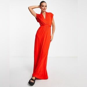 French Connection Jersey Tie Waist Maxi Dress Red 4